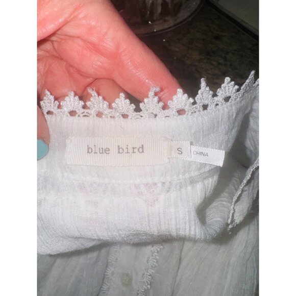 Anthropologie Blue Pepper Sleeveless White Boho Tunic Top Lace Mandarin Collar C - Picture 7 of 11